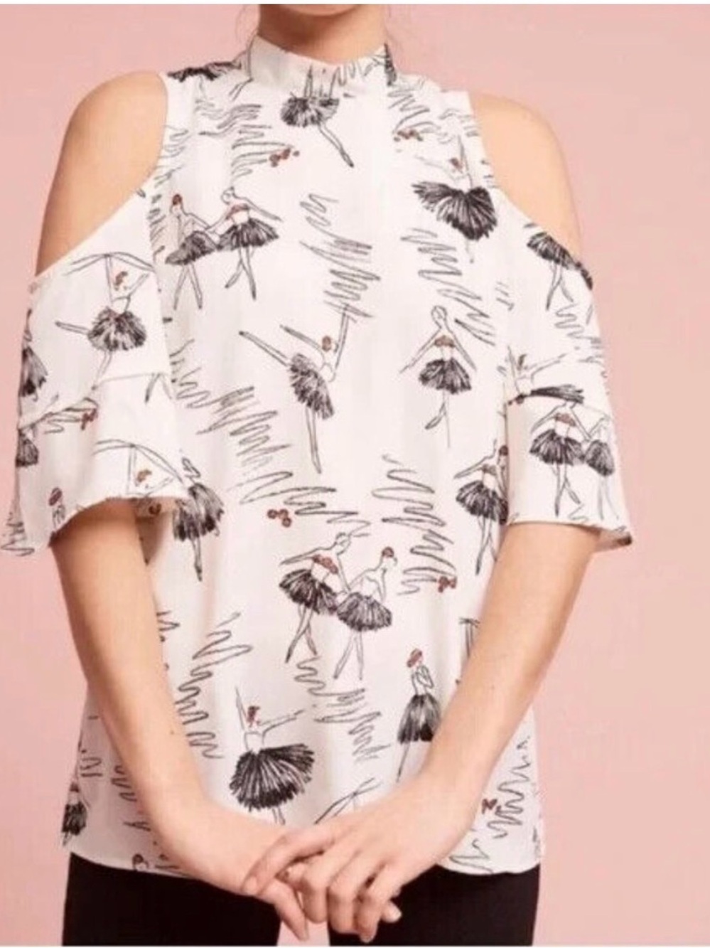 Anthropologie Sunday in Brooklyn White Cold-Shoulder Ballerina Print Blouse